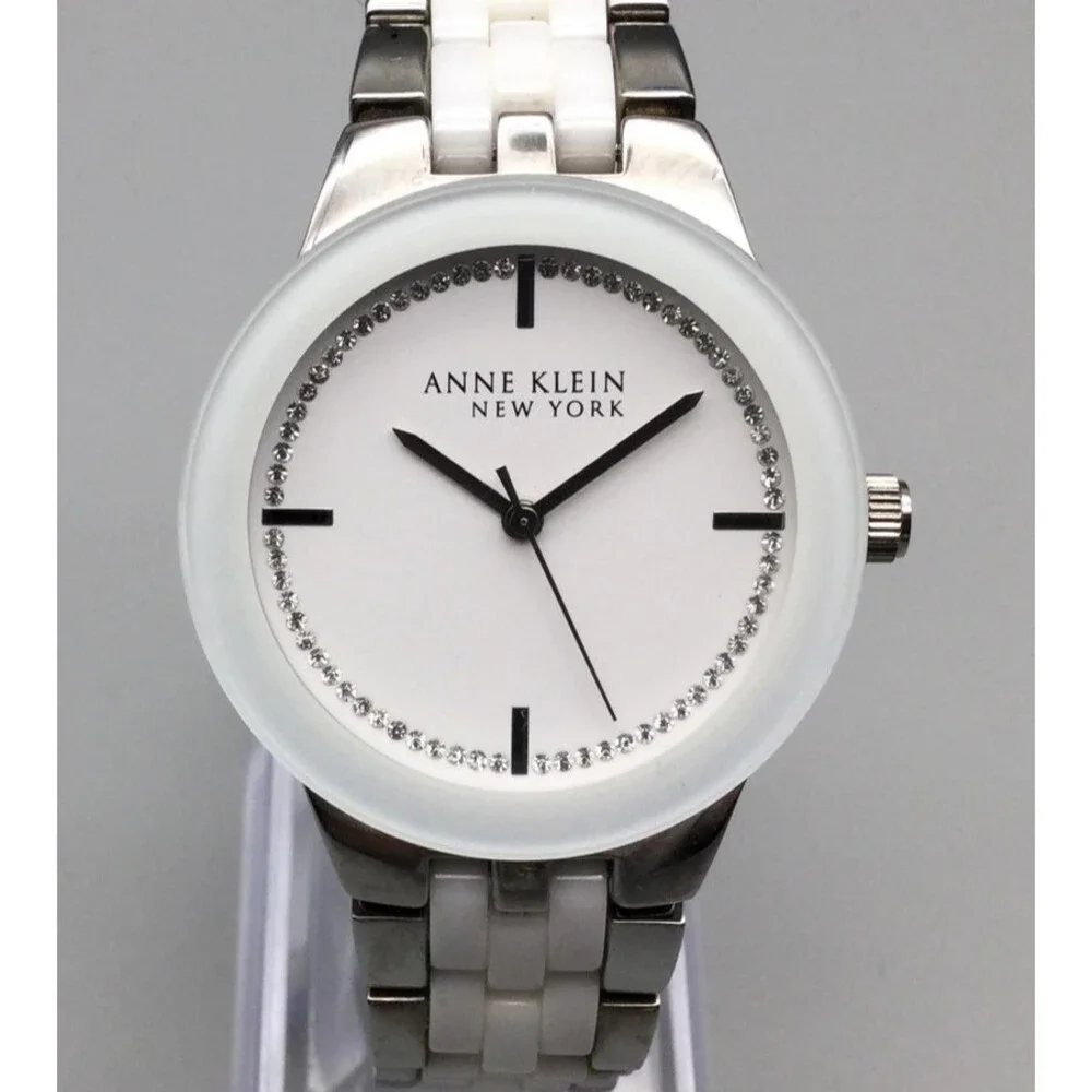 Anne Klein Womens Watch 34mm White Dial Stainless Bracelet New Battery 7